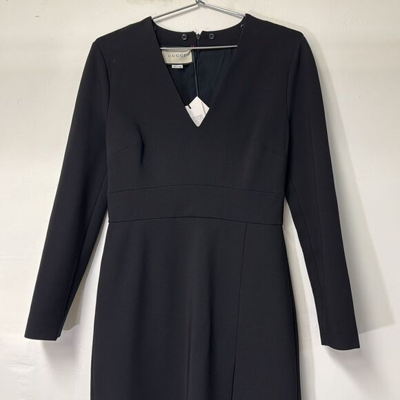 Gucci Compact Jersey Deep-V High Slit Long Sleeve Dress - Picture 7 of 13